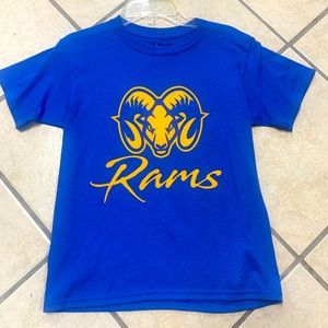 Adult Unisex Royal Blue & Gold S, M, L  or XL Rams Head Logo Graphic T-Shirt NWT